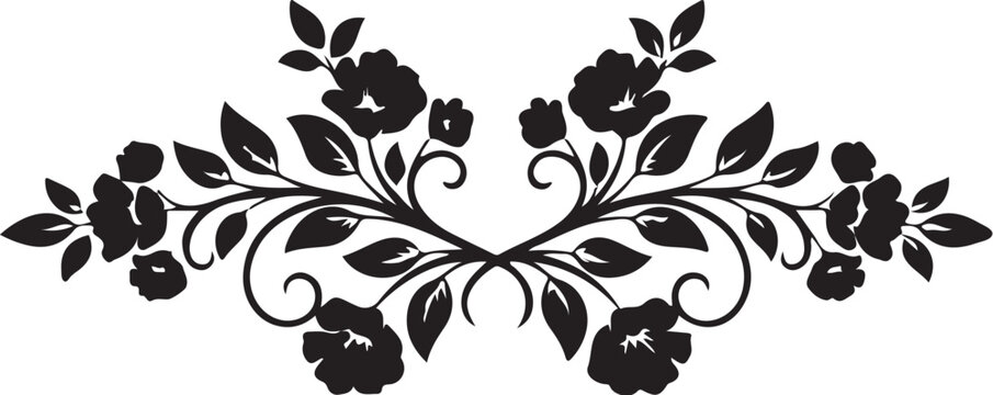 Black floral with roses and leaves on white background flower