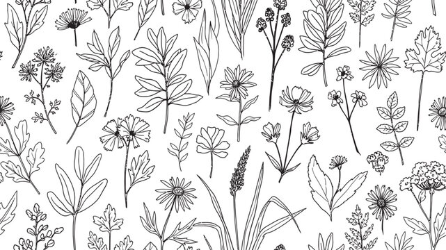 Intricate black and white floral pattern a seamless botanical illustration for textiles and backgrounds