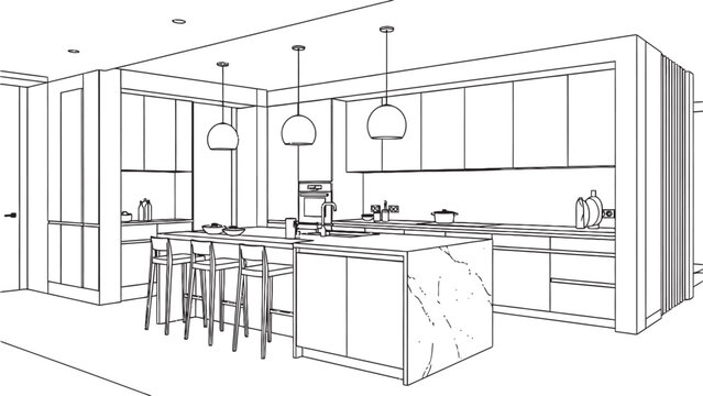 Modern kitchen design sketch a detailed architectural rendering of a contemporary culinary space