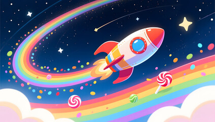 Naklejka premium Children's Day candy rocket for fantasy dreams