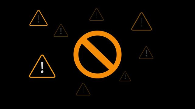 Insecure actions and compliance violations concept on the transparent background. Prohibition sign and warning icons. Motion graphics of unsafe behavior idea. 