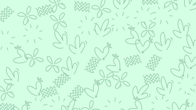 Soft Mint Green Floral Doodle Pattern for Video Background.