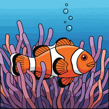 Orange clown fish in sea anemone.