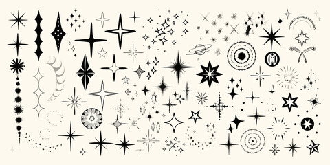 Obraz premium A collection of various black starbursts sparkles and celestial shapes