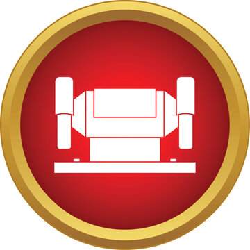 Grinding machine industrial tool for sharpening against a vibrant red background