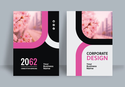 Business Report Cover Template &ndash; Pink and Black Geometric Layout (A4)	
