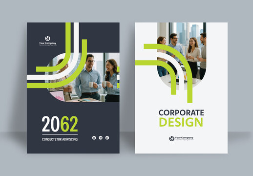 Business Report Cover Template &ndash; Green and Black Geometric Layout (A4)	

