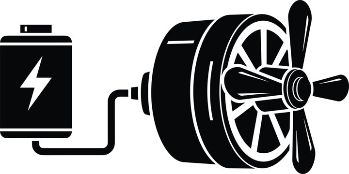 Geometric battery and electric motor with propeller bold industrial energy system vector iconGeometric battery and electric motor with propeller bold industrial energy system vector icon