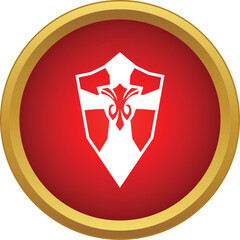 Heraldic shield emblem with a cross and fleur de lis in a red circle © ylivdesign
