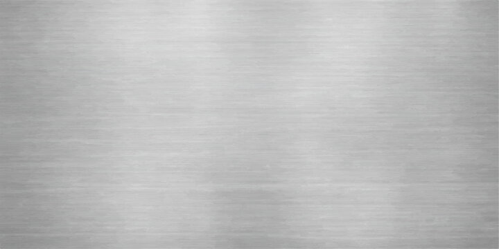 A shiny silver brushed metal texture featuring a grey stainless steel plate pattern with a metallic aluminum surface design and reflection on a textured material sheet backdrop