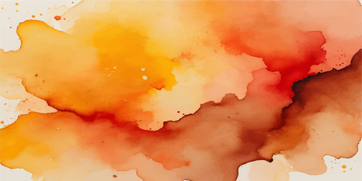 Abstract grunge watercolor background vector featuring a vintage paper texture with painted blue sky clouds and hot orange fire flames in an artistic nature illustration