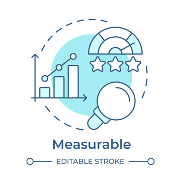 Measurable soft blue concept icon. Goal setting, Performance evaluation, statistical metrics. Round shape line illustration. Abstract idea. Graphic design. Easy to use in presentation, brochure