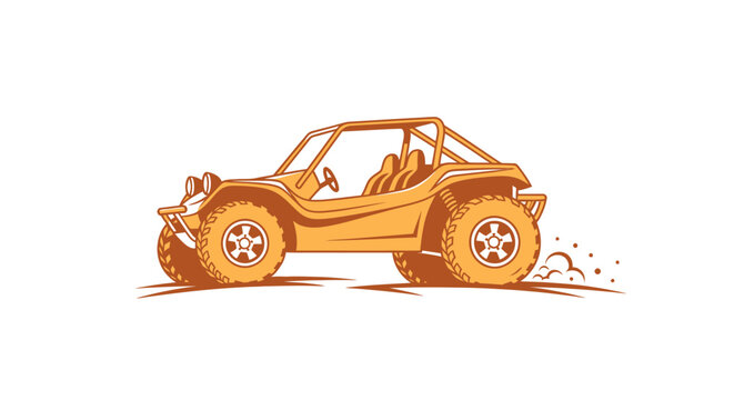 Orange dune buggy vehicle offroad.
