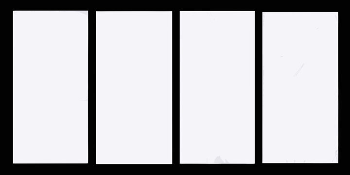 Five vertical white rectangles against a solid black background
