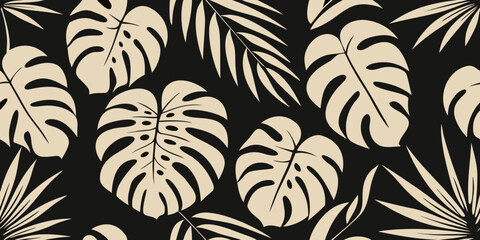 Elegant monstera leaf pattern on a dark contrasting background © BidhanChandra