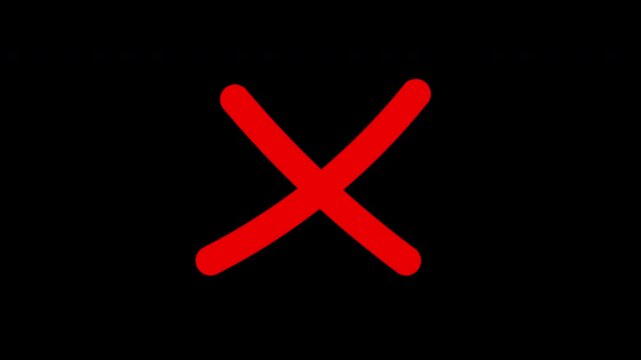 Animation of a red x shape diagonal cross. Location designation. Prohibition of movement. Error.