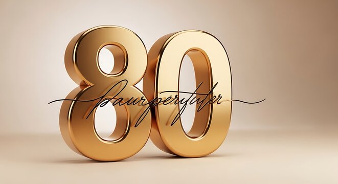 Golden foil number balloons '80' celebrating eight decades of life or anniversaries