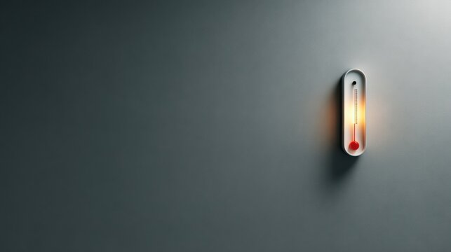A thermometer indicates a high temperature against a dark gray background. The thermometer displays a red mercury level indicating heat