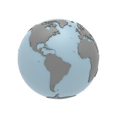 Obraz premium 3 d globe with grey continents and light blue oceans isolated on a transparent background