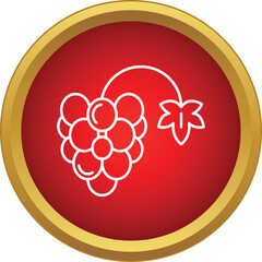 Naklejka premium Grape cluster and vine leaf line art icon on a red and gold button