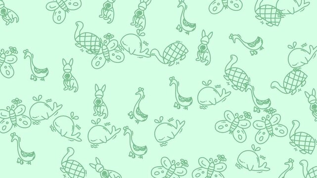 Playful doodles animals pattern video sequence.
