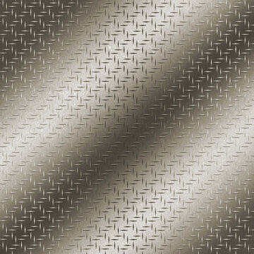 Closeup of a shiny metal diamond plate steel background with gradient lighting effects and reflective surface