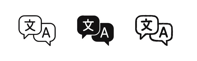 Language Translation Chat Bubble Icons with Foreign Characters for Global Communication © ICONS FOR YOU