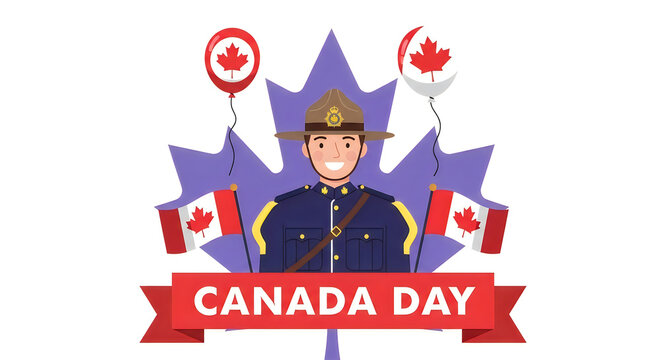 Celebrating canada day iconic mountie illustration with maple leaf and festive decorations