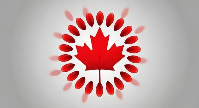 Vibrant canada day celebration with red maple leaf and petals on white background