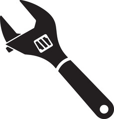 Naklejka premium Adjustable wrench tool, black silhouette on transparent background, repair.