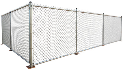 Chain link fence surrounds a rectangular area for protection and security  isolated on transparent...