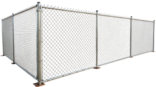 Chain link fence surrounds a rectangular area for protection and security  isolated on transparent background	