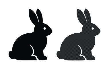 Fototapeta premium Minimalist rabbit silhouette vector set, black bunny icons isolated on white, simple animal profile graphics for Easter and nature branding