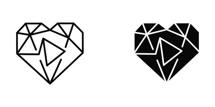 Geometric heart shapes with contrasting styles of line art and solid fill