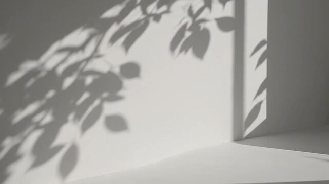 A beautiful display of shadows cast by leaves on a white wall, creating a unique pattern