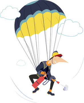 Fireman skydiving. Firefighter in action