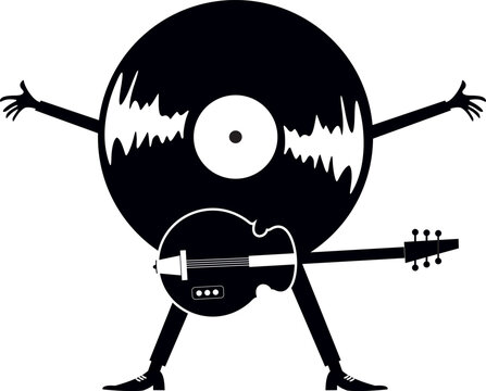 Music icon. Long playing record with guitar