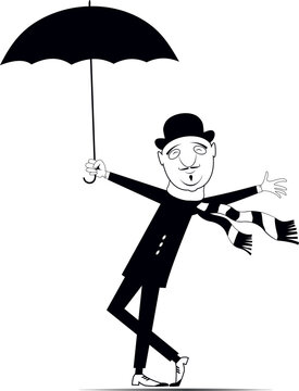 Gentleman in the bowler hat holds an umbrella
