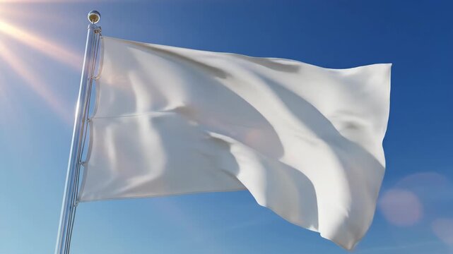 White Flag Waving on a Pole Against a Clear Blue Sky