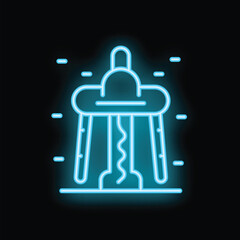 Naklejka premium Blue neon corkscrew glowing on a black background with copy space