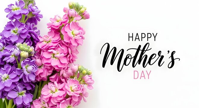Beautiful mother's day flowers pink purple stock with handwritten typography