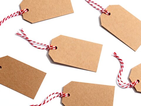 Brown Gift Tags with Red White Twine on White
