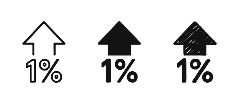 Business Success Growth Increase One Percent with Up Arrow Icons in Three Styles
