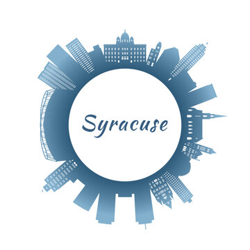 Syracuse skyline with colorful buildings. Circular style. Stock vector illustration
