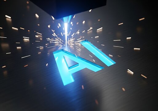 Glowing blue letter a shatters into fragments in a dynamic dark futuristic scene