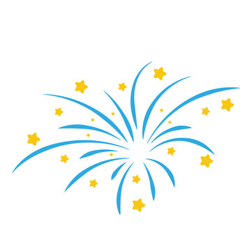 Festive blue and yellow firework explosion with stars illustration, perfect for adobe stock celebrations and events