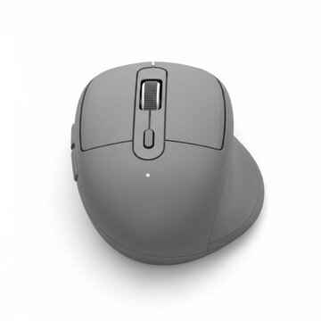 Gray wireless ergonomic computer mouse on white background