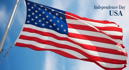 Fototapeta premium Happy independence day usa vibrant american flag waving against a bright blue sky patriotic celebration