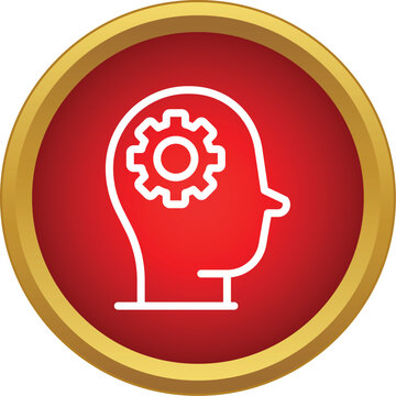 Mind thinking process icon with internal gear symbolizing intelligence and cogitation