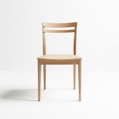 Fototapeta premium Minimalist light wood dining chair with slatted backrest on white background